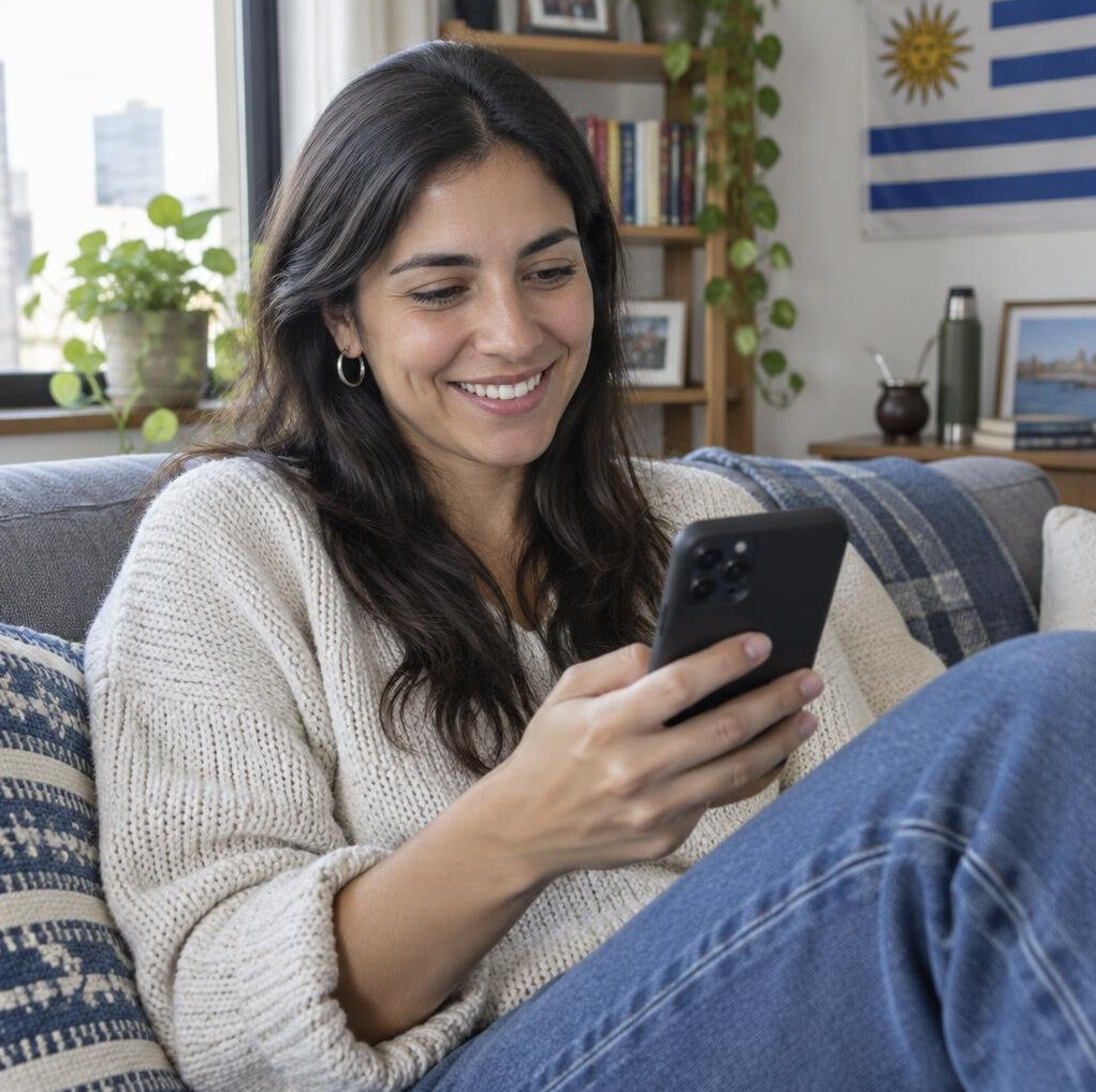Woman reading celebrity news on smartphone